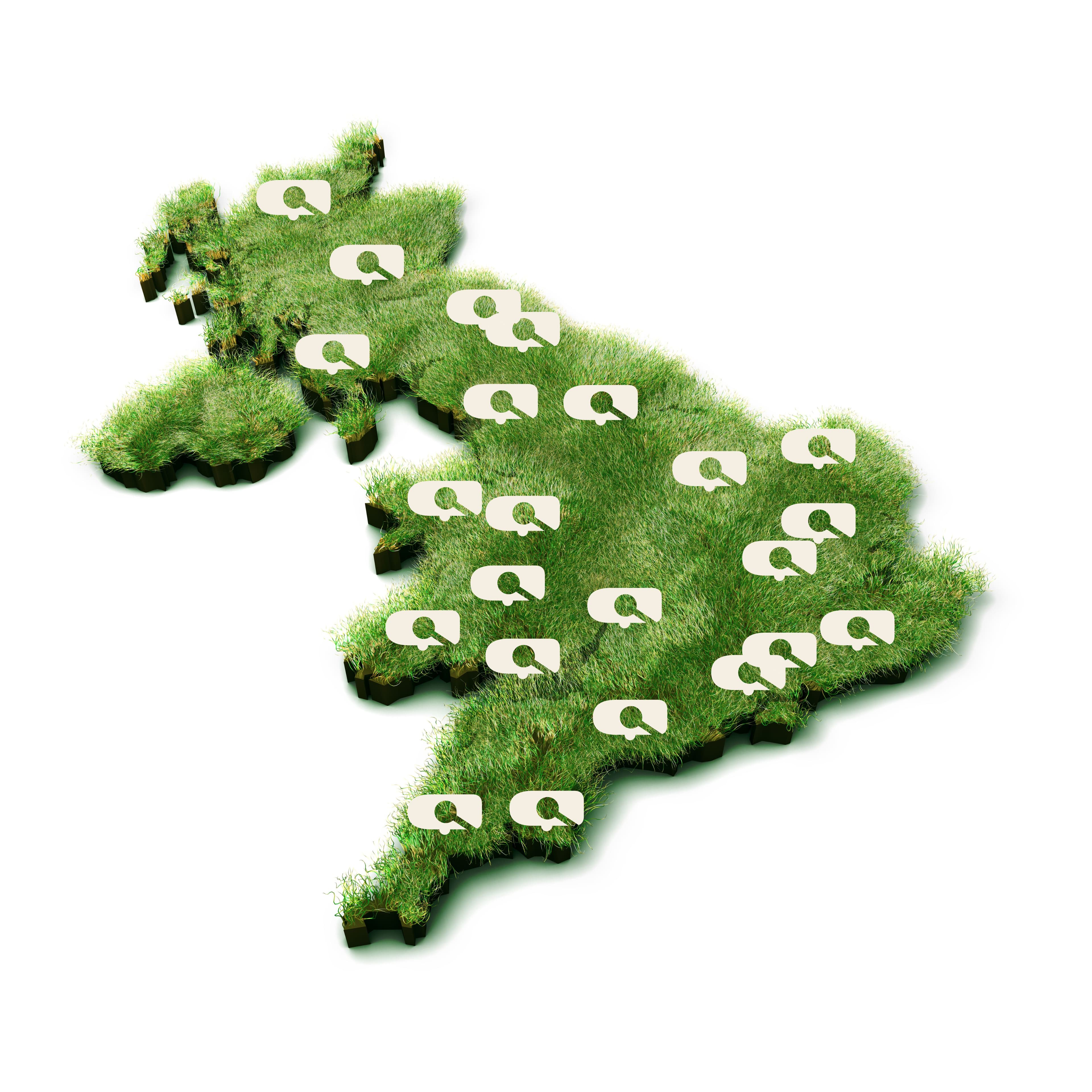 Map of Great Britain dotted with caravan repair specialists